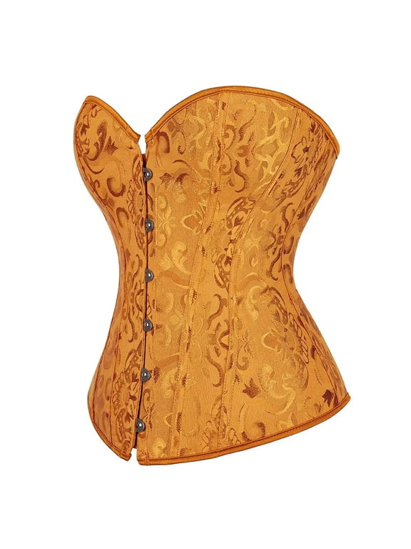 Corset Top Lingerie Bustier Overbust Women Lace up Classic Basques Renissance Plus Size Vintage Yellow XS