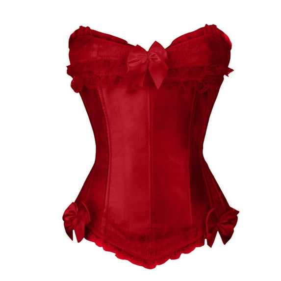 Corset Top Victorian Style Corset Adjustable Lacing Steel Boning Waist Trainer Satin Fabric Bustier with Bow Accents Corsets for Women Red XXL