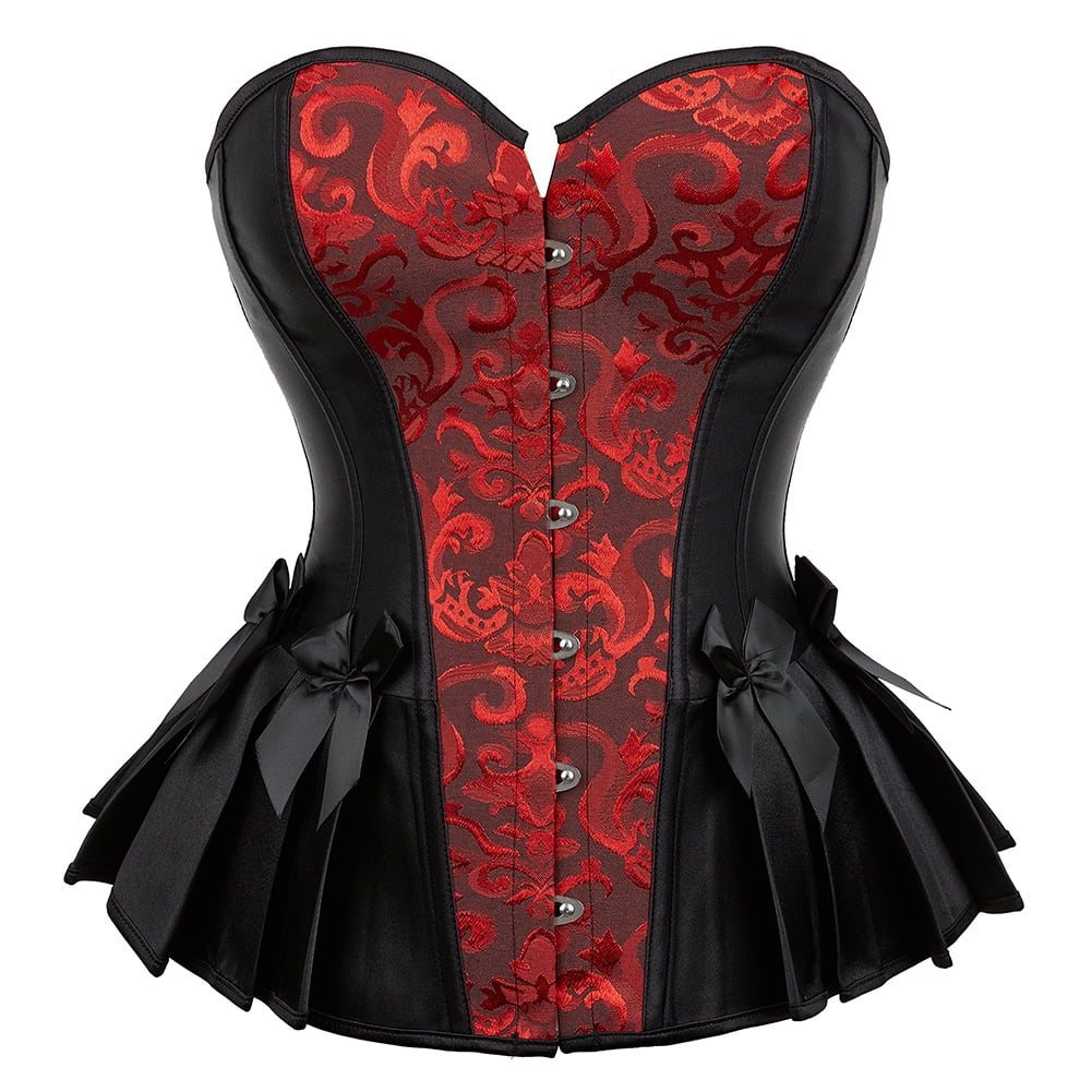 Red Basque Set Corset Top Women Outfit Lingerie Lace up Plus Size Gothic Ladies ...