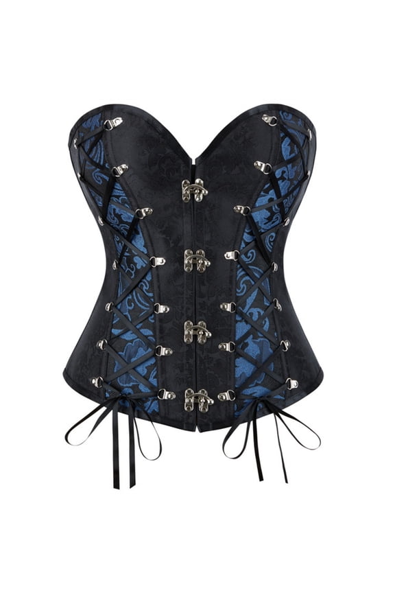 Corset Top for Women Gothic Bustier Lace Up Steampunk Waist Trainer Lingerie Overbust Corsets, Blue Size XS