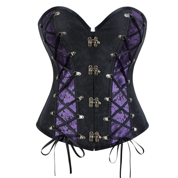 Corset Top for Women Gothic Bustier Lace Up Steampunk Waist Trainer Lingerie Overbust Corsets, Purple Size L