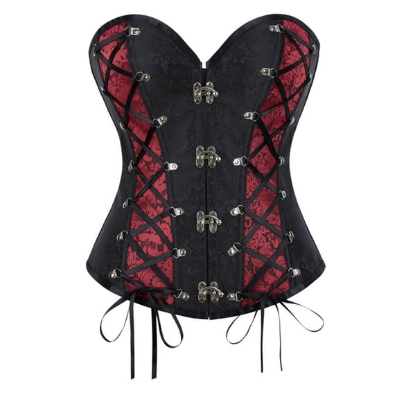 Corset Top for Women Gothic Bustier Lace Up Steampunk Waist Trainer Lingerie Overbust Corsets, Red Size L