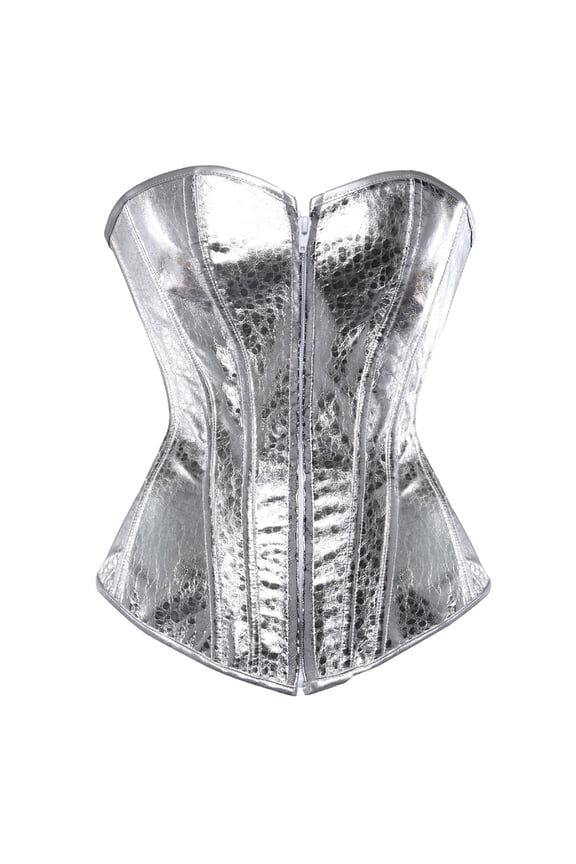 Corset Top for Women Plus Size Faux Leather Gothic Overbust Corset Top Silver Corset Size L
