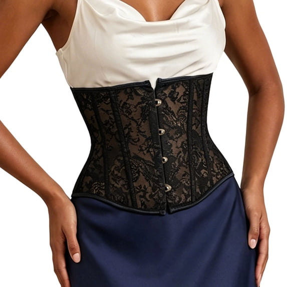 Corset Tops For Women Renaissance Gothic Lace Vintage Bustier Top Halloween Pirate Fashion Push Up Bodysuit (XXL, Black-L)