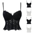 thumbnail image 1 of Corset Tops For Women Spaghetti Strap Lace Mesh Push Up Corsets Solid Color Slimming Bustier Crop Tops (XS, Black), 1 of 3