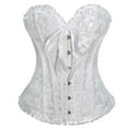 thumbnail image 1 of Corset Tops For Women V Neck Print Lace Patchwork Ruffed Bustier Shapewear Push Up Vintage Bodysuit With Bow (S, White), 1 of 2
