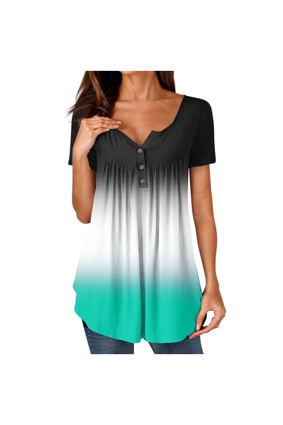 Corset Tops For Women, Tunic Dressy Casual Summer Button Short Sleeve Shirts Loose Fit Pleated Boho Top Women Tops 2025 Ladies And Blouses Business Casual Tops Blouses Tank (S, Turquoise) ZMTing