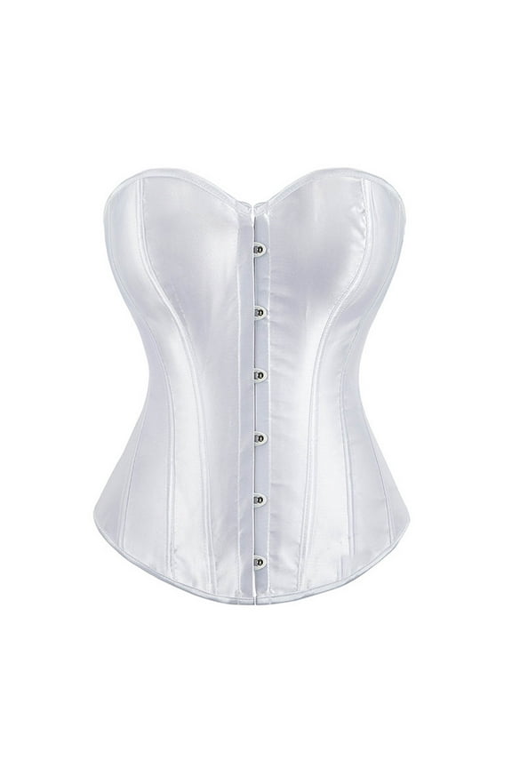 Corset Tops for Women, Women's Sleeveless Bustier Corset Tops, Plus Size Satin Shapewear Waist Cinchers, Solid Waist Corsets Trainer Hook and Eye Closure Overbust Bustiers White