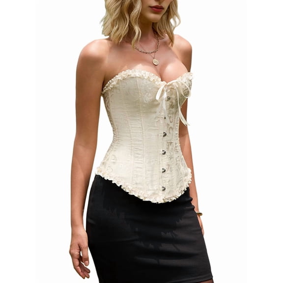 Corset Tops for Women, Bustier Shapewear , Lace Waist Push Up Bodysuit Apricot Color XS