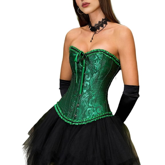 Corset Tops for Women, Bustier Shapewear , Lace Waist Push Up Bodysuit Black & Green XXL