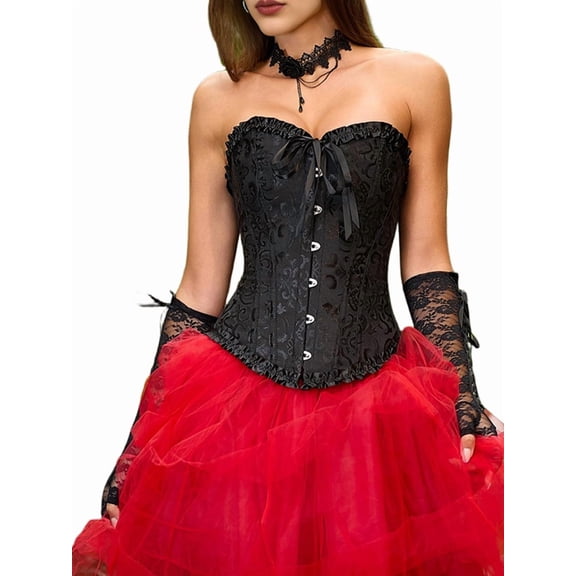 Corset Tops for Women, Bustier Shapewear , Lace Waist Push Up Bodysuit Black L