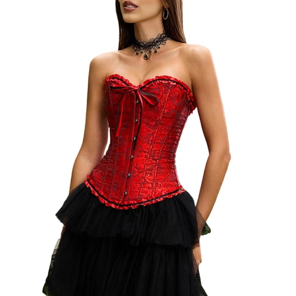 Corset Tops for Women, Bustier Shapewear , Lace Waist Push Up Bodysuit Black & Red M