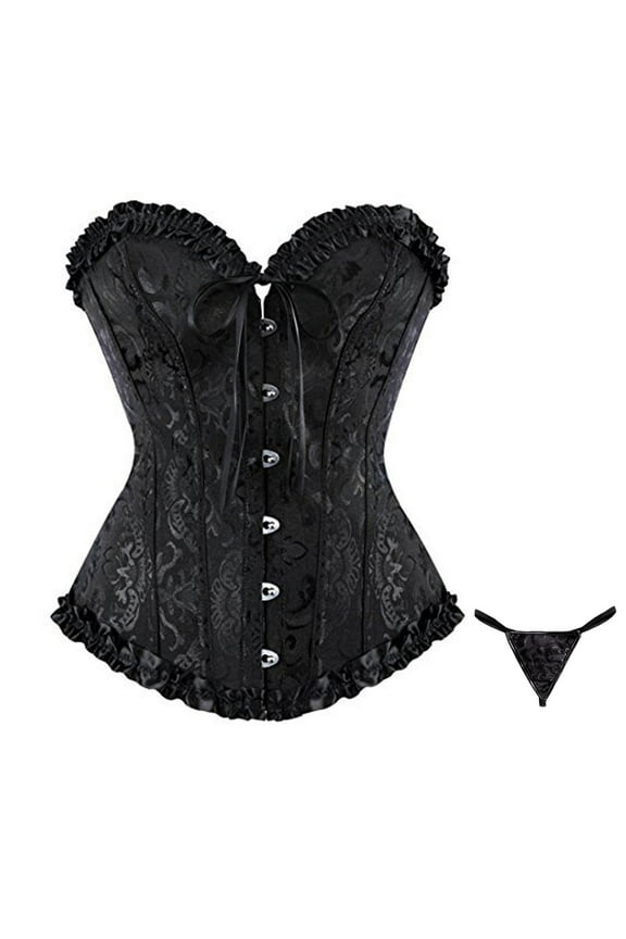 Corset Tops for Women, Bustier Shapewear Lingerie, Lace Waist Push Up Bodysuit (Black,M)