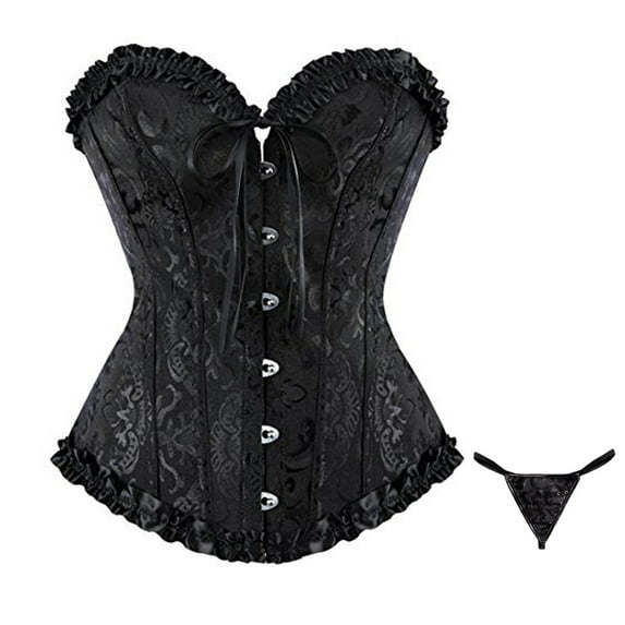 Corset Tops for Women, Bustier Shapewear Lingerie, Lace Waist Push Up Bodysuit (Black,XL)