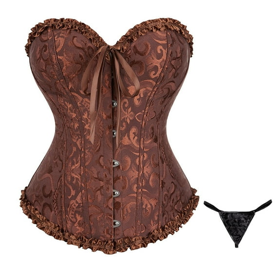 Corset Tops for Women, Bustier Shapewear Lingerie, Lace Waist Push Up Bodysuit (Coffee,5XL)