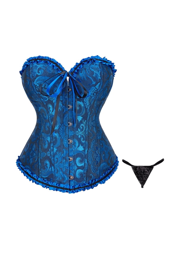 Corset Tops for Women, Bustier Shapewear Lingerie, Lace Waist Push Up Bodysuit (Dark Blue,5XL)