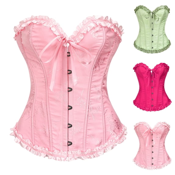 Corset Tops for Women, Bustier Shapewear Lingerie, Lace Waist Push Up Bodysuit, Pink Size S