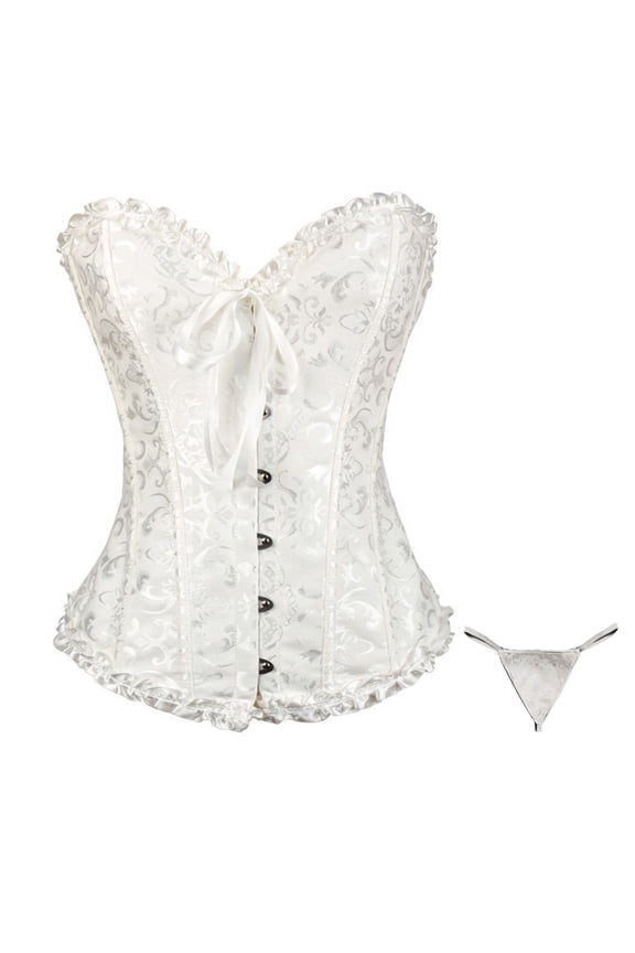 Corset Tops for Women, Bustier Shapewear Lingerie, Lace Waist Push Up Bodysuit (White,3XL)