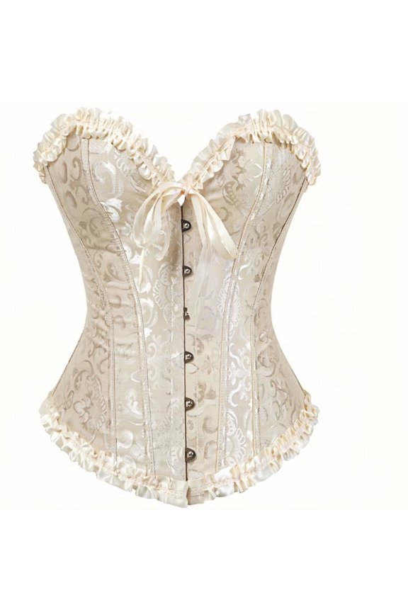 Corset Tops for Women, Bustier Shapewear Women's Lacing Corset Satin Floral Lace Waist Push Up Body Shaper Vintage, Apricot S