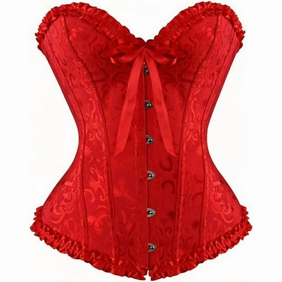 Corset Tops for Women, Bustier Shapewear Women's Lacing Corset Satin Floral Lace Waist Push Up Body Shaper Vintage, Red L