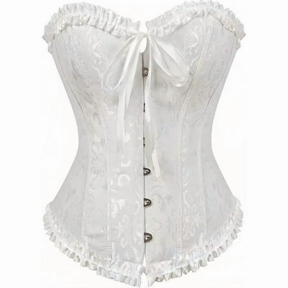 Corset Tops for Women, Bustier Shapewear Women's Lacing Corset Satin Floral Lace Waist Push Up Body Shaper Vintage, White S