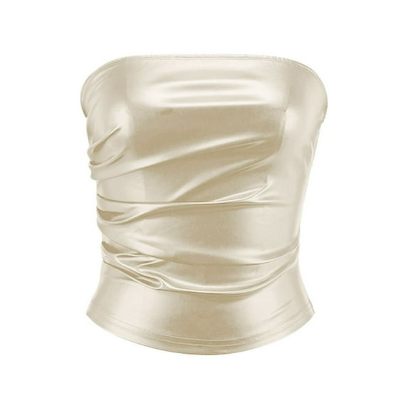 Corset Tops for Women Crop Tops for Women Trendy Women Leather Tube Top Sexy Ruched Strapless Tops Club Party Rave Top Going Out Corset Top