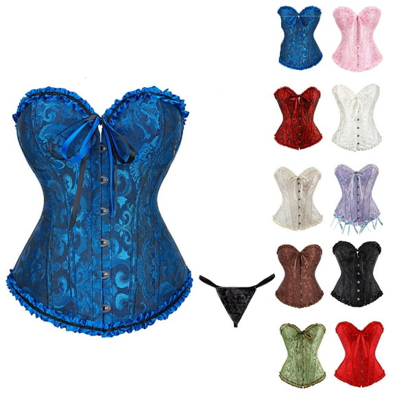 Corset Tops for Women, Dark Blue Corset Satin Floral Boned Overbust Body Shaper Bustier Waist Push Up Shapewear Lingerie (M)