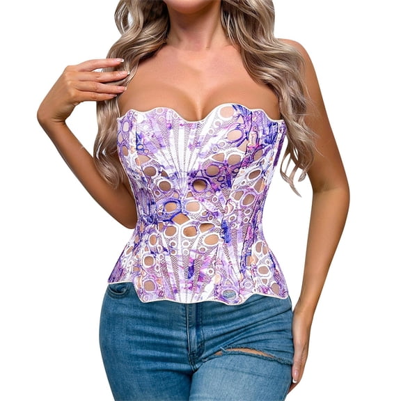 Corset Tops for Women Fashion, Ladies' Court Style Corset Lace Corset Tops New Womens Bustier Corset Tops Plus Size Style B-79 Purple XXL