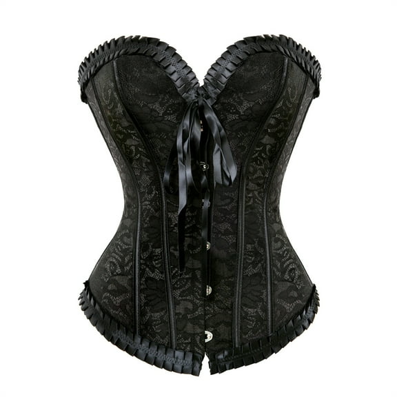 Corset Tops for Women Floral Lace Corset Bustier Plus Size Overbust Corset Black L
