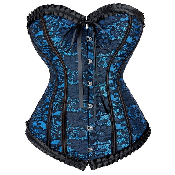 Corset Tops for Women Floral Lace Corset Bustier Plus Size Overbust Corset Blue 3XL