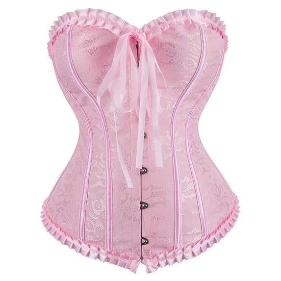Corset Tops for Women Floral Lace Corset Bustier Plus Size Overbust Corset Pink 5XL
