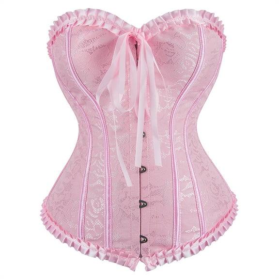 Corset Tops for Women Floral Lace Corset Bustier Plus Size Overbust Corset Pink M