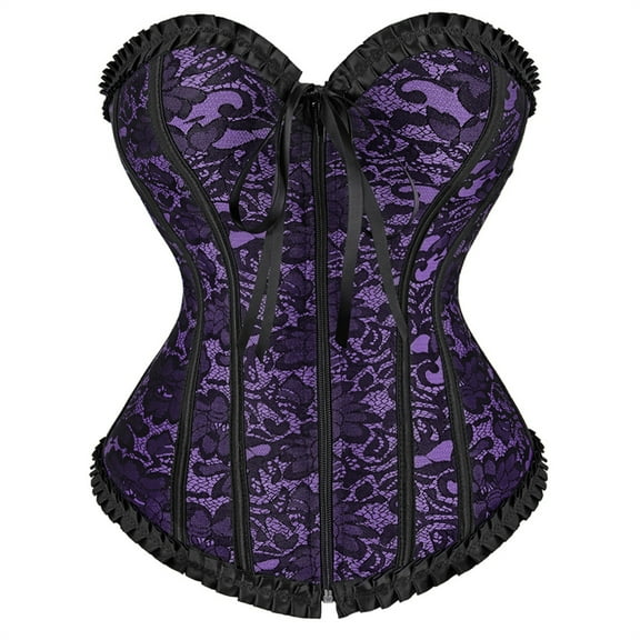 Corset Tops for Women Floral Lace Corset Bustier Plus Size Overbust Corset Purple S