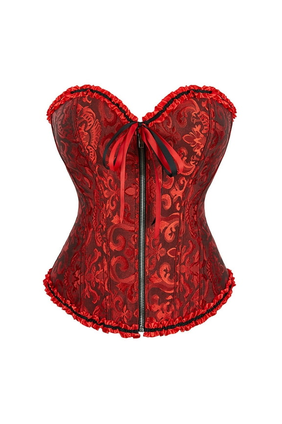Corset Tops for Women Front Zipper Strapless Bustier Corset Toos with Boned Overbust Lace Waist Push Up Shapewear Lingerie