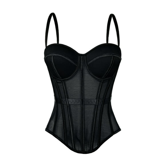Corset Tops for Women Going Out Bustier Top Sleeveless Adjustable Straps Tops with Back Hooks Black S