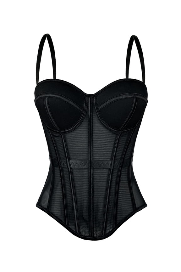 Corset Tops for Women Going Out Bustier Top Sleeveless Adjustable Straps Tops with Back Hooks Black S