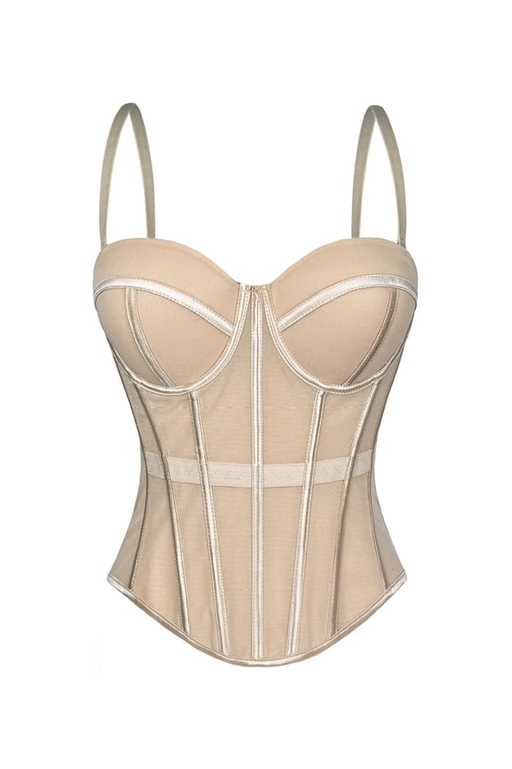 Corset Tops for Women Going Out Bustier Top Sleeveless Adjustable Straps Tops with Back Hooks Skin Color L