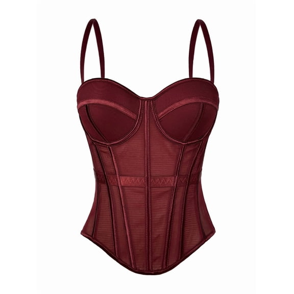 Corset Tops for Women Going Out Bustier Top Sleeveless Adjustable Straps Tops with Back Hooks Wine Red L