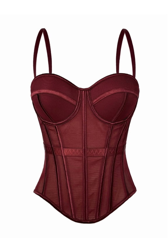 Corset Tops for Women Going Out Bustier Top Sleeveless Adjustable Straps Tops with Back Hooks Wine Red M
