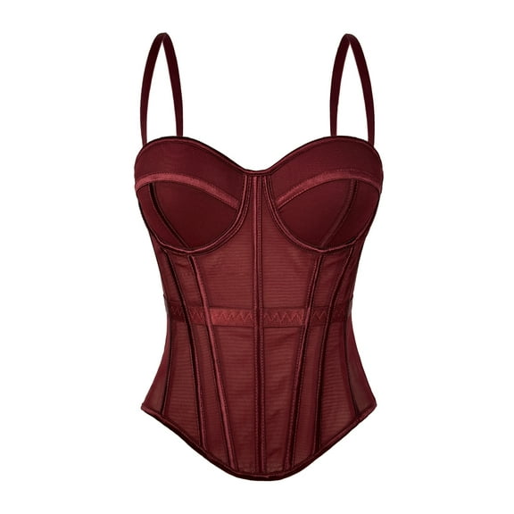 Corset Tops for Women Going Out Bustier Top Sleeveless Adjustable Straps Tops with Back Hooks Wine Red M