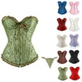 thumbnail image 1 of Corset Tops for Women, Green Corset Satin Floral Boned Overbust Body Shaper Bustier Waist Push Up Shapewear Lingerie (3XL), 1 of 8
