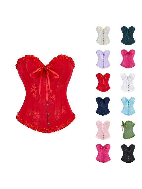 Corset Tops for Women Lace Up Strapless Overbust Bustier Party Club Fairycore Renaissance Waist Cincher