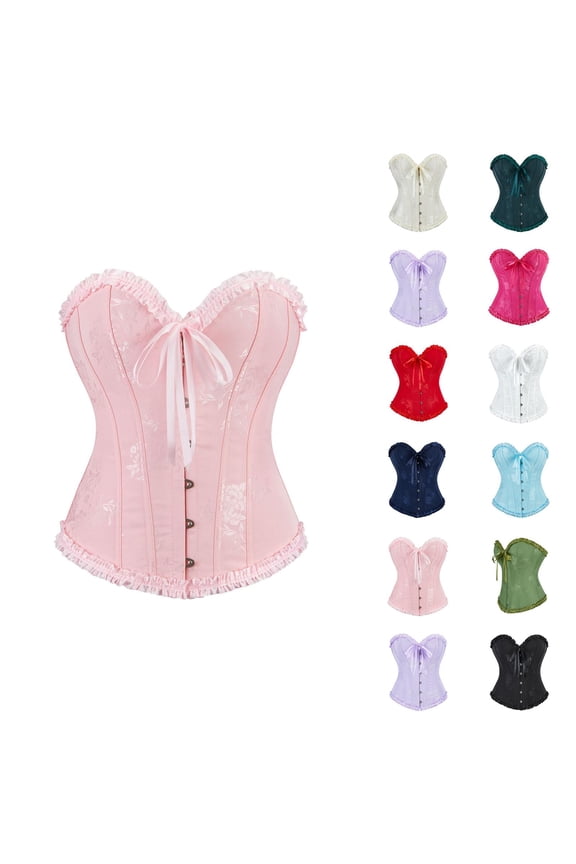 Corset Tops for Women Lace Up Strapless Overbust Bustier Party Club Fairycore Renaissance Waist Cincher