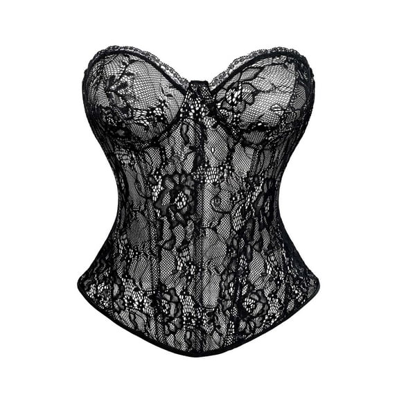 Corset Tops for Women Lace Vintage Jacquard Lace Up Slimming Halloween Cosplay Costume Elegant Push Up Bustier Strapless Girdle for Women Black L