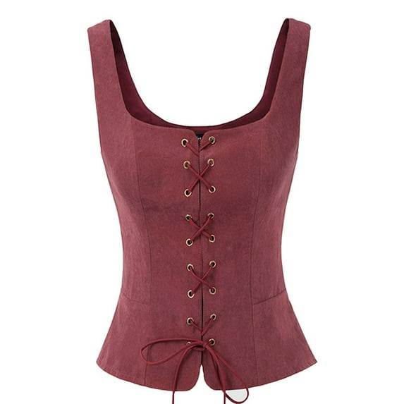 Corset Tops for Women Medieval Front Lace Up Slim Fit Tank Vest Performance Solid Color Bustier Waist Trainer Red XXL