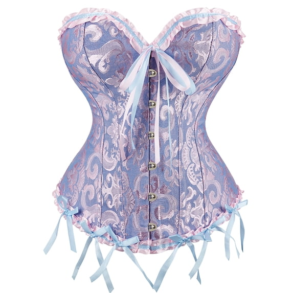Corset Tops for Women Plus Size Floral Renaissance Corset Overbust Corset Lace up Corset Blue Size 4XL