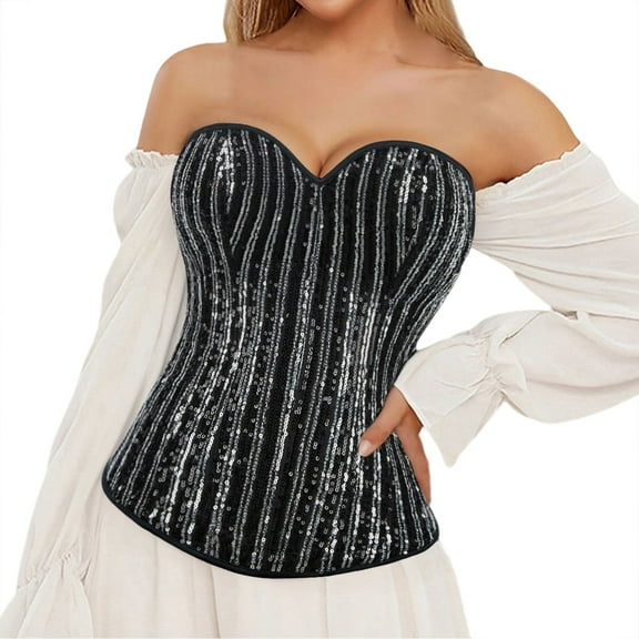 Corset Tops for Women Plus Size Versatile Sequin Overbust Corset Sculpting Smooth Bustier Comfort Fit Plus Size Corset