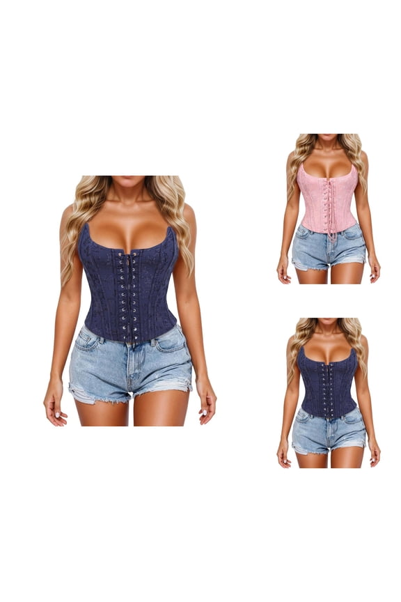 Corset Tops for Women Renaissance Lace Up Boned Overbust Bustier Strapless Backless Going out Crop Top