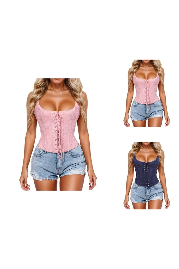 Corset Tops for Women Renaissance Lace Up Boned Overbust Bustier Strapless Backless Going out Crop Top