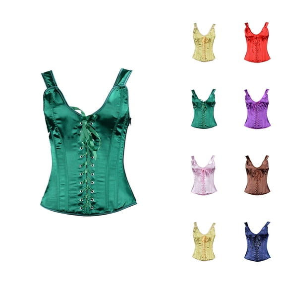 Corset Tops for Women Renaissance Lace Up Overbust Bustier Bodice Satin Waist Cincher
